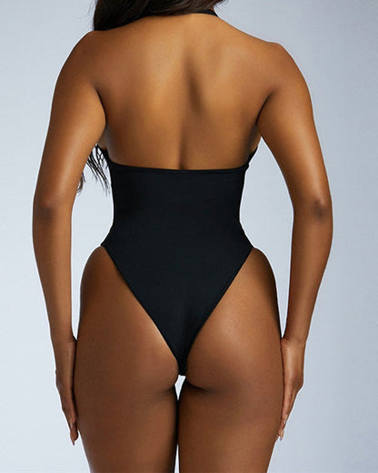 Halter Neck See-Through Mesh Backless Slim-Fit Jumpsuit