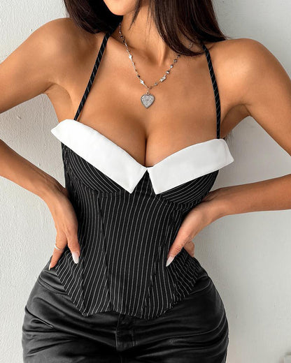 Herringbone Striped Contrasting Color Corset