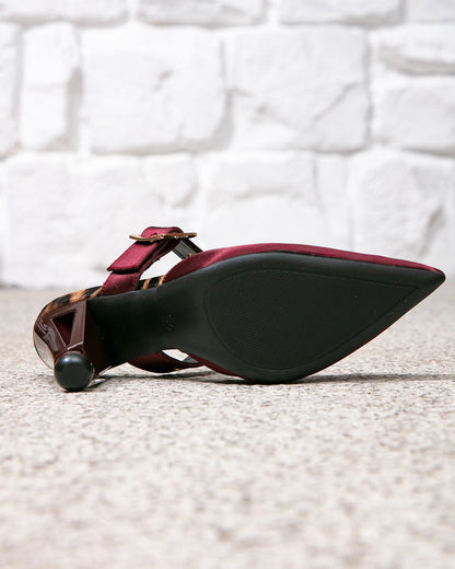 Burgundy High-Heeled Pointed Sandals