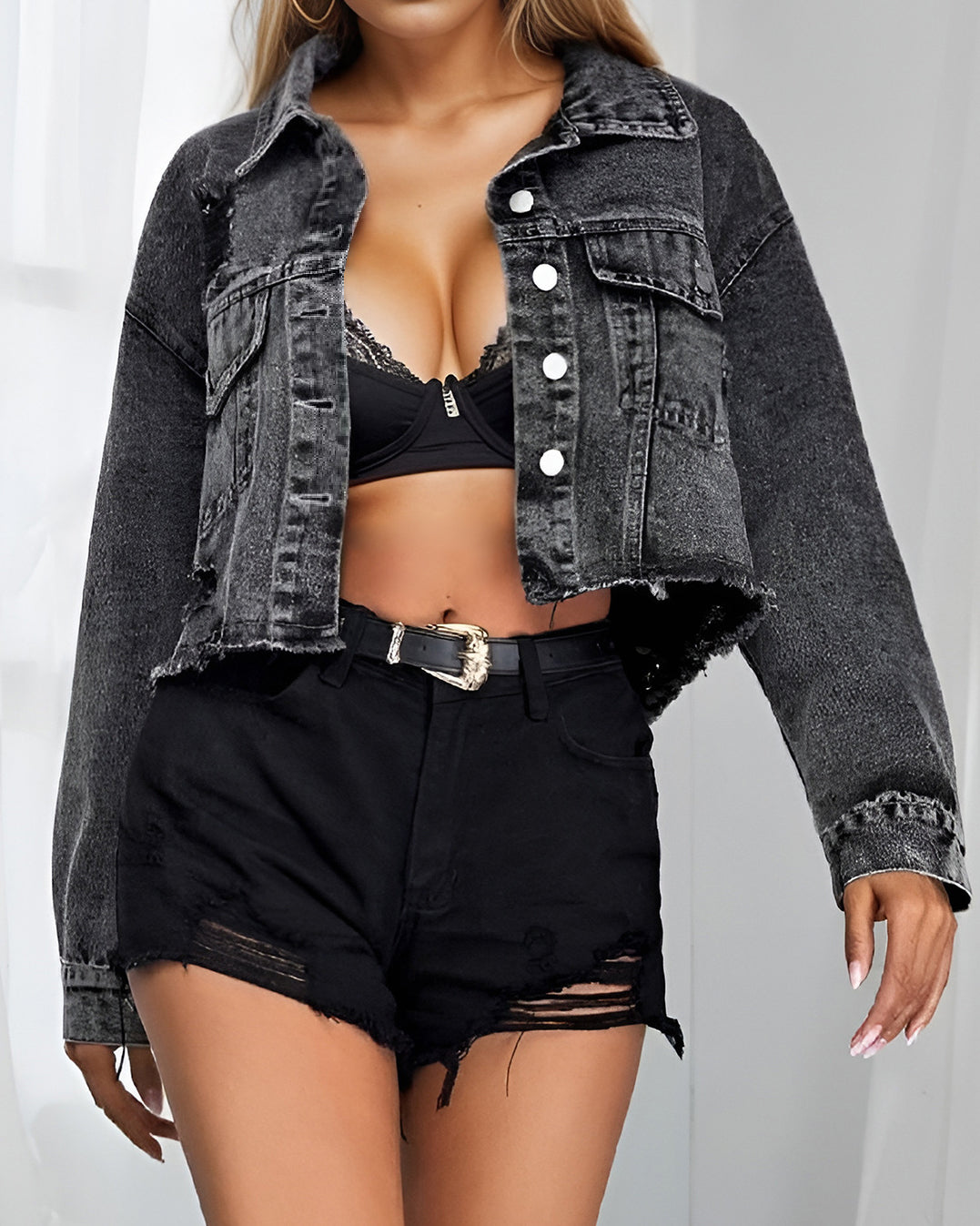 Ripped Denim Short Jacket