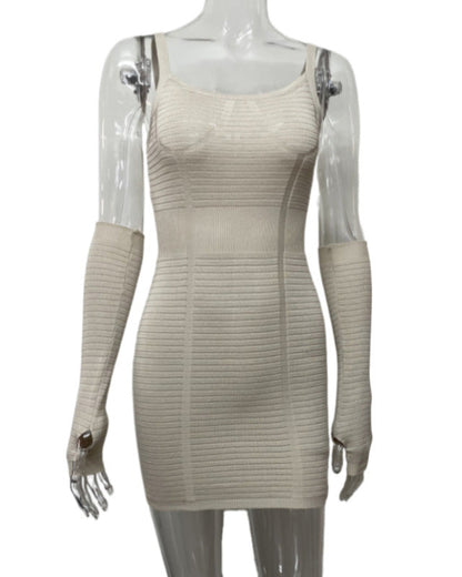 Knitted Suspender Hip-Wrapped Long-Sleeved Dress