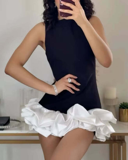 Sleeveless Suspender Flower Bud Patchwork Dress