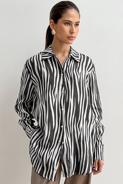 Printed Long Sleeve Casual Loose Fit Blouse