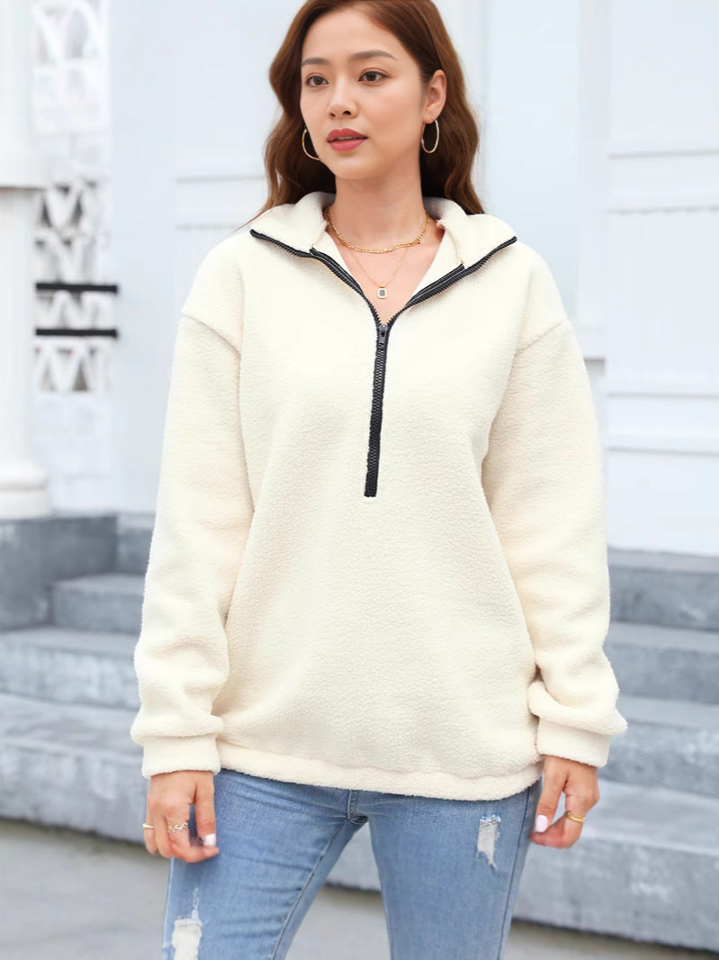 Sudadera de manga larga con cremallera y parte superior informal de felpa para mujer