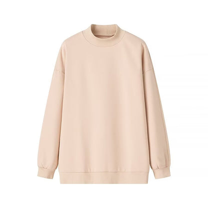 Autumn Winter Simple Loose Casual Half Turtleneck Fleece lined Solid Color Sweatshirt Sweatshirt Women