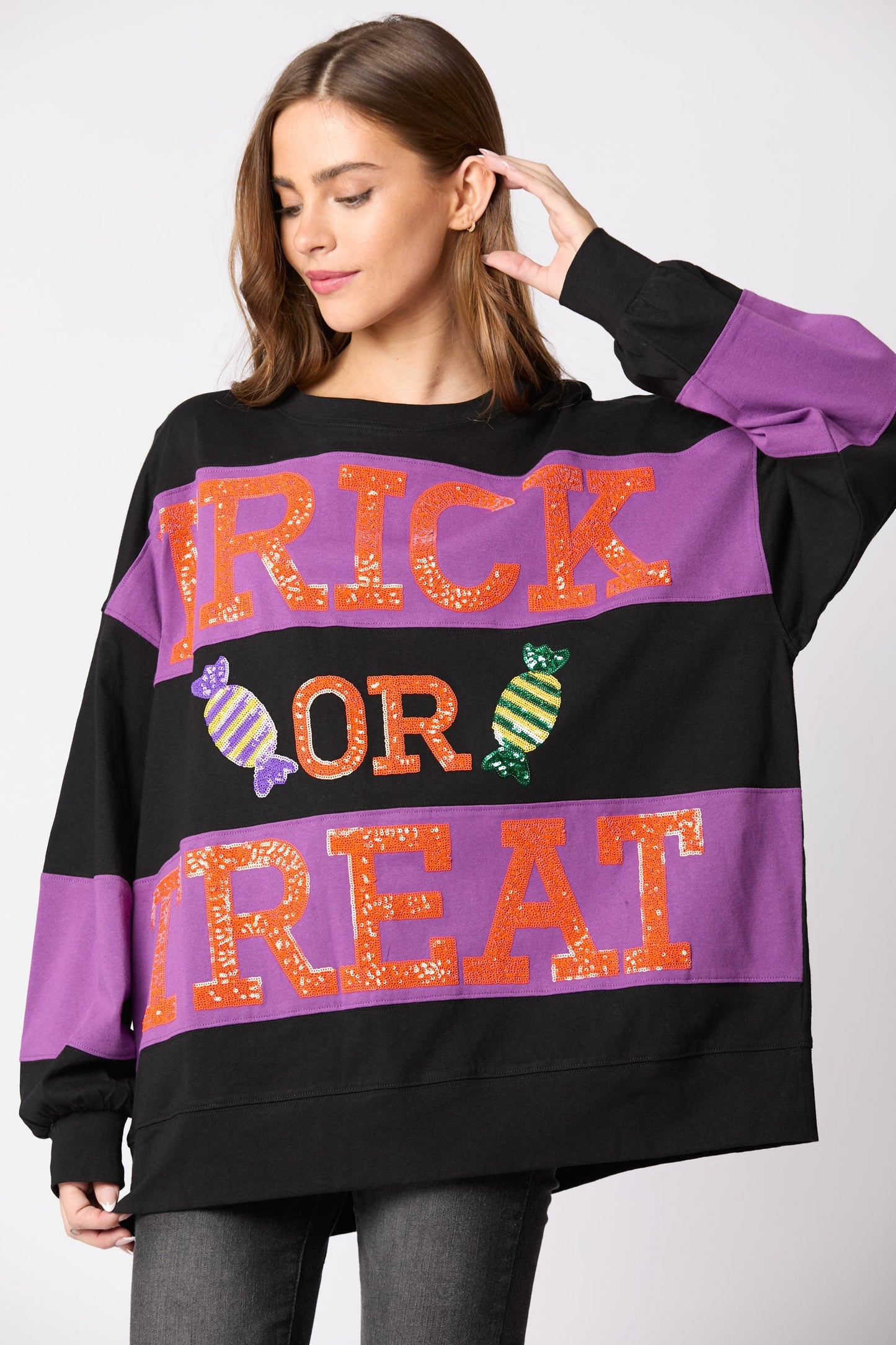Autumn Winter Women Halloween Alphabet Sequ Multicolor Hoodie Casual Top for Women