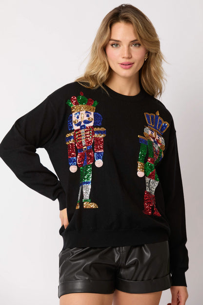 Autumn Winter Women Clothing Christmas Soldier Sequined Sweatshirt Casual Top Women