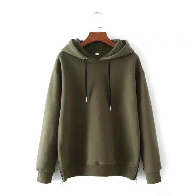 Autumn Women Clothing Solid Color Loose Casual Zipper Sweatshirt
