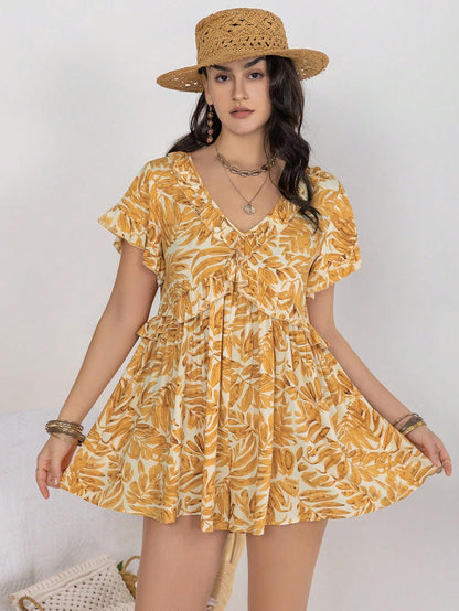 Batch Delivery Seaside Vacation Casual Women V neck Jumpsuit