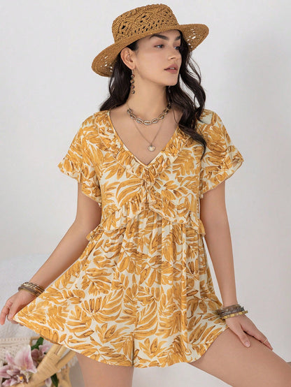 Batch Delivery Seaside Vacation Casual Women V neck Jumpsuit