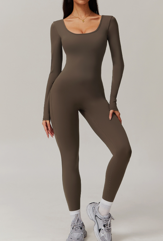 Beauty Back Nude Feel Long Sleeve Yoga Jumpsuit Slim Fit Running Fitness Sports One Piece Tights