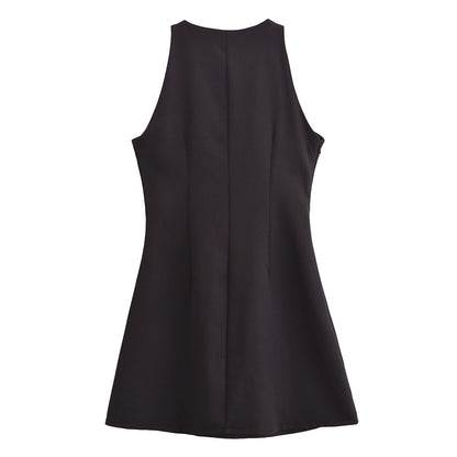 Vestido tipo chaleco elegante, sexy, sin mangas y con cuello redondo para mujer