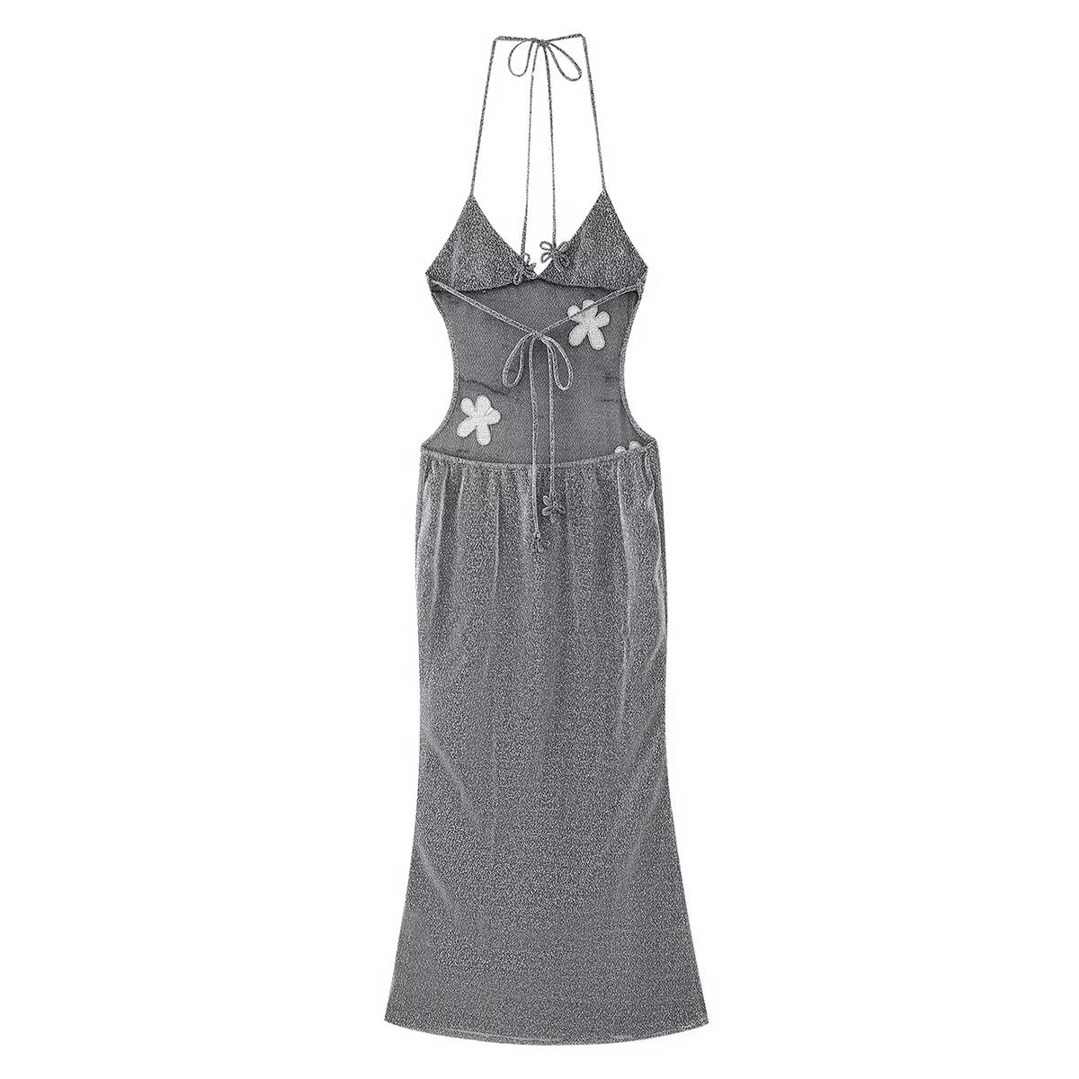 Women Clothing Graceful Fashionable Deep V Plunge Strap Slim Fit Backless Micro Transparent Evening Dress