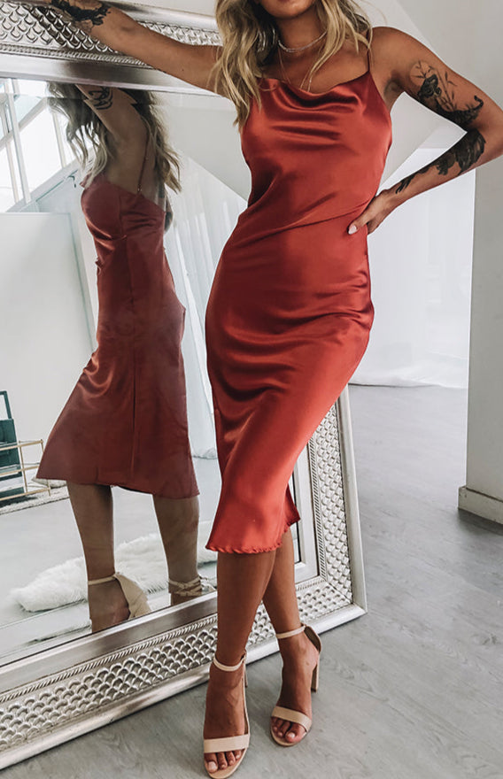 Vicenza Slip Midi Dress Rust