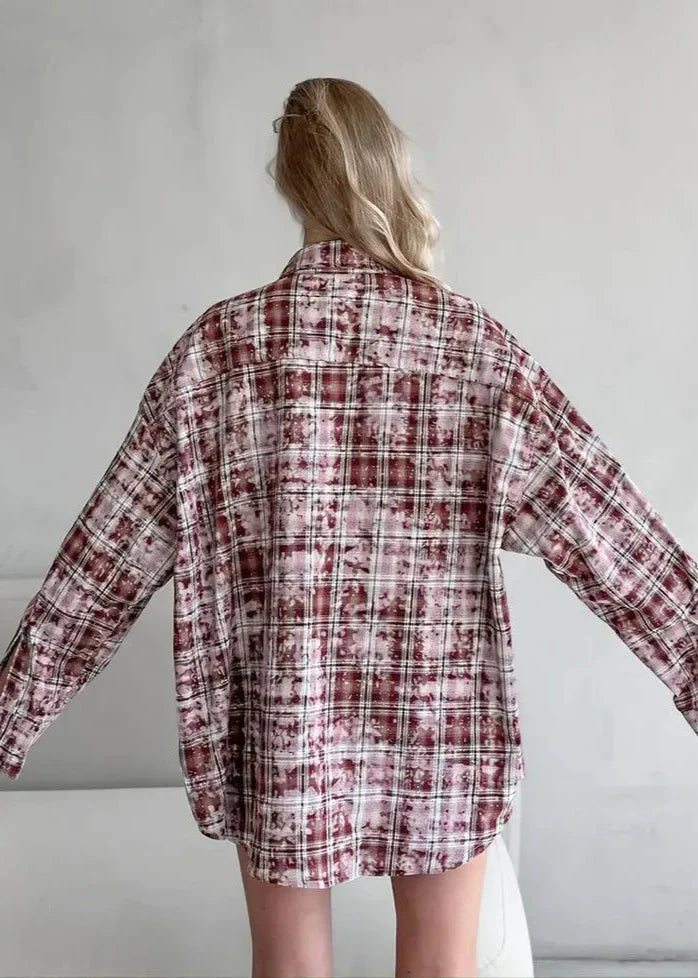 Vintage Plaid Oversized Shirt - Long Sleeve Casual Essential