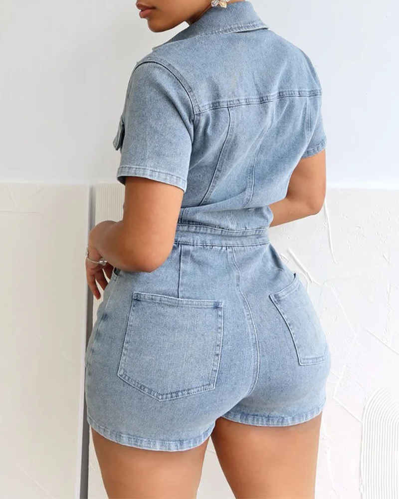 Stretch Slim-Fit Short-Sleeved Jumpsuit