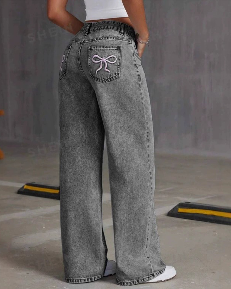Embroidered Straight-Leg Baggy Trousers