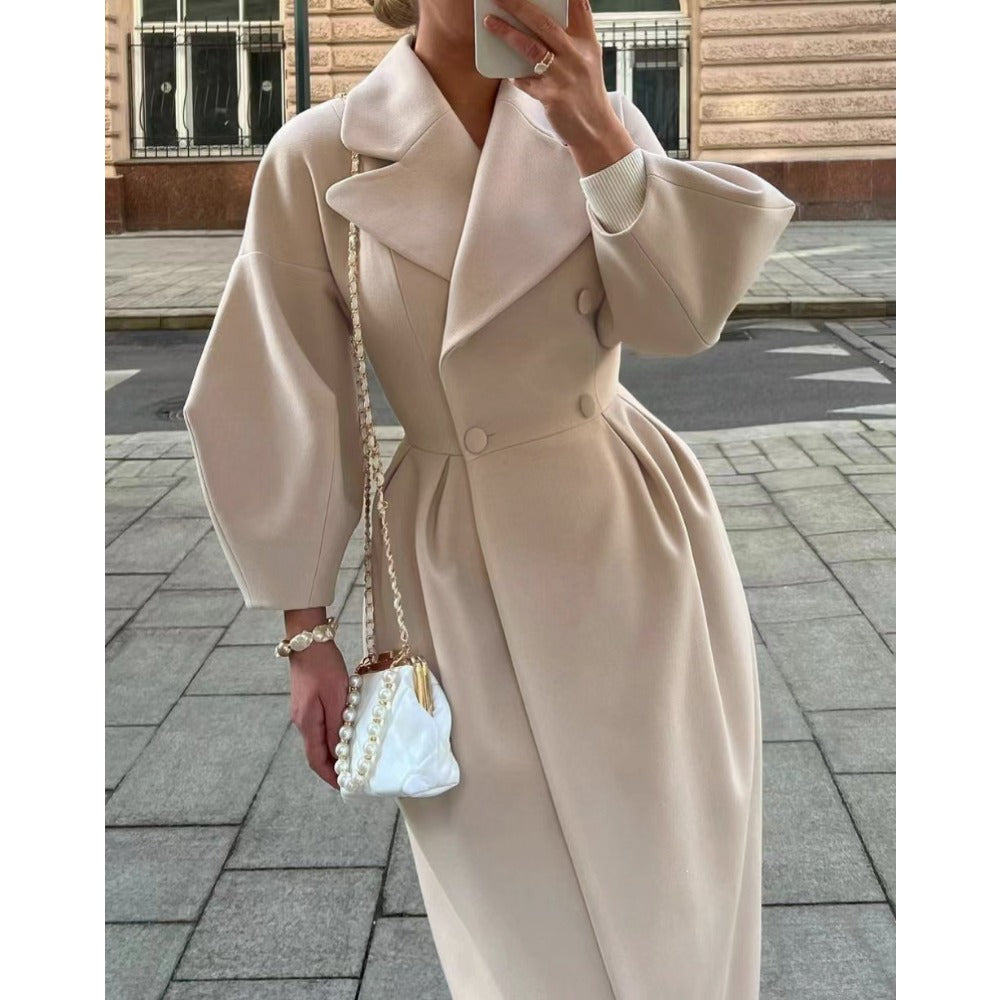 Double Breasted Coat with Puff Sleeves for Women - Letizia