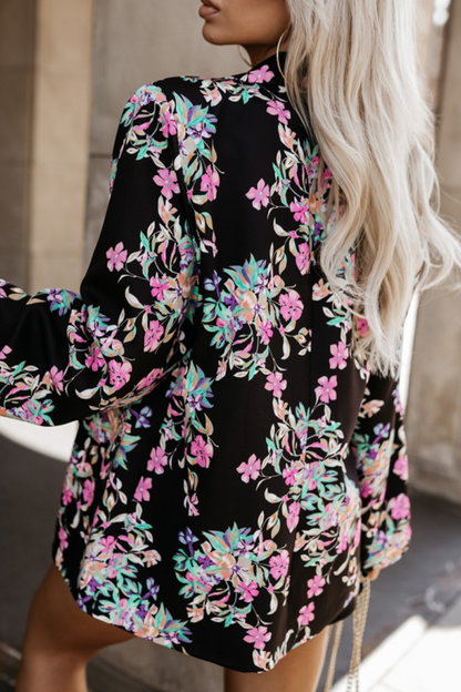 Casual Flowers Leopard Lace Up Turn-back Collar Outerwear