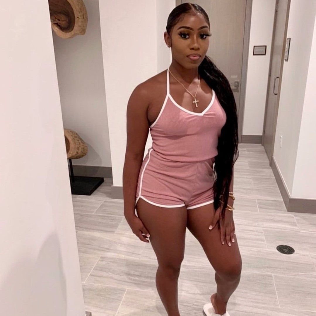 Mono de verano ajustado con rayas y contraste de color para mujer, con cordones y para hacer ejercicio en casa