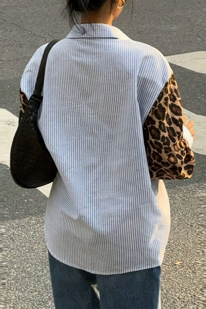 Street Style Leopard Stripe Casual Blouse