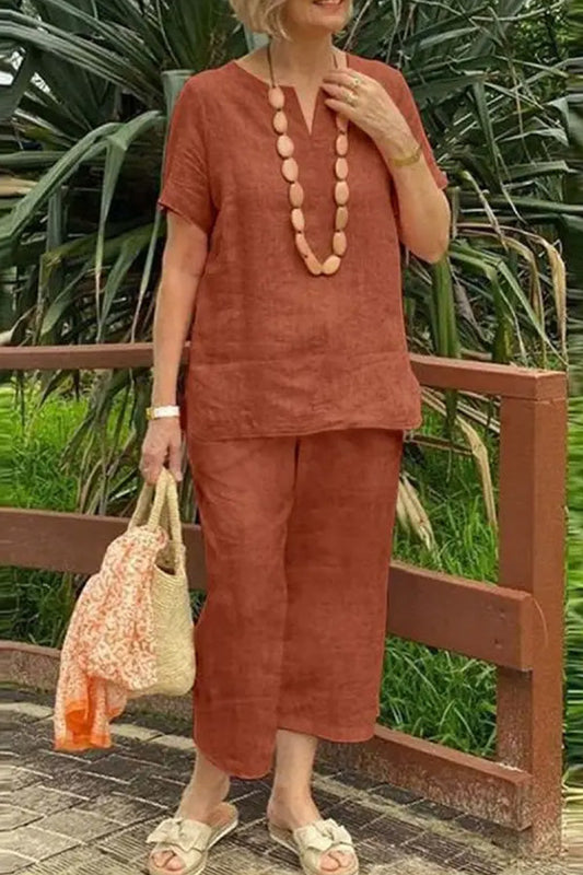 Conjunto de camisa y pantalón holgados informales de color liso