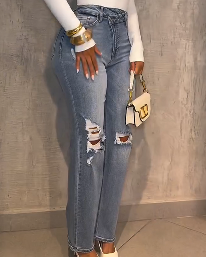 Slim High Waist Ripped Jeans