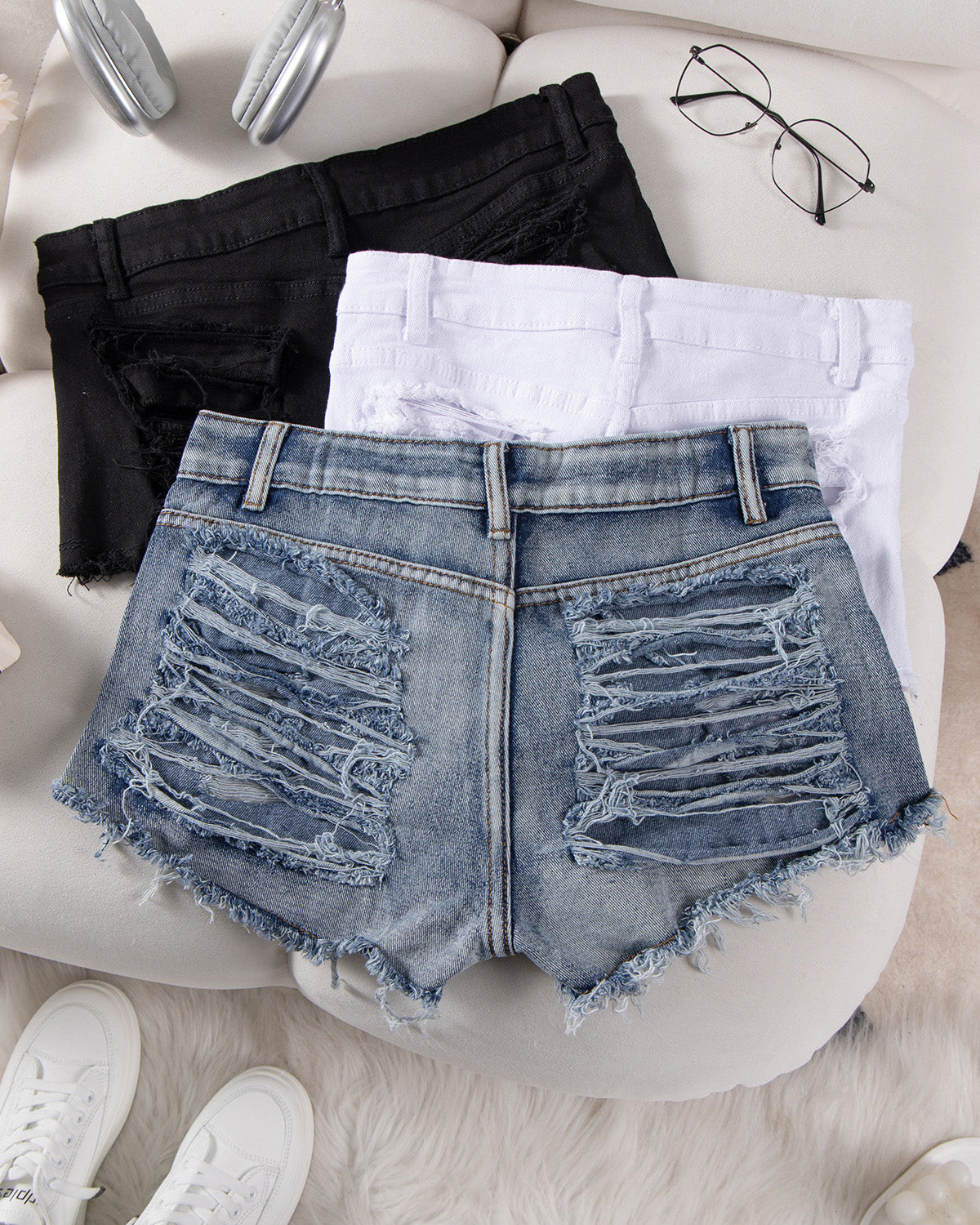 High Waist Ripped Denim Shorts
