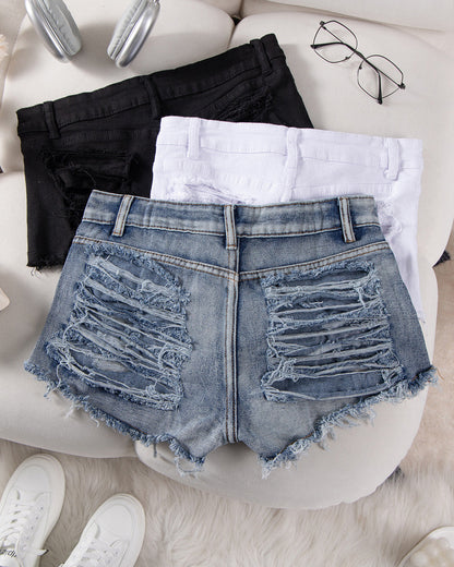 High Waist Ripped Denim Shorts
