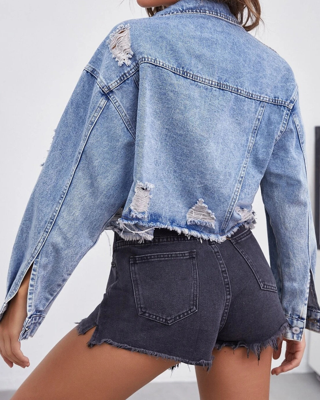 Ripped Denim Short Jacket