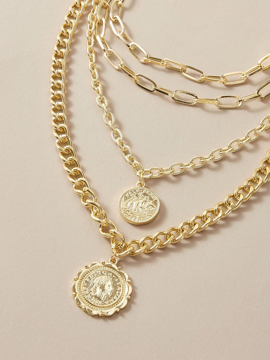 1pc Republica Italiana Coin Charm Layered Chain Necklace for Women