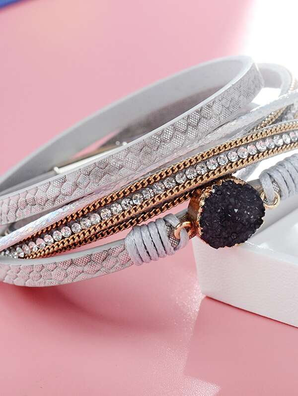 1pc Stone & Rhinestone Decor Layered Bracelet for Women