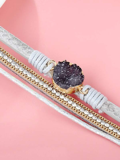 1pc Stone & Rhinestone Decor Layered Bracelet for Women