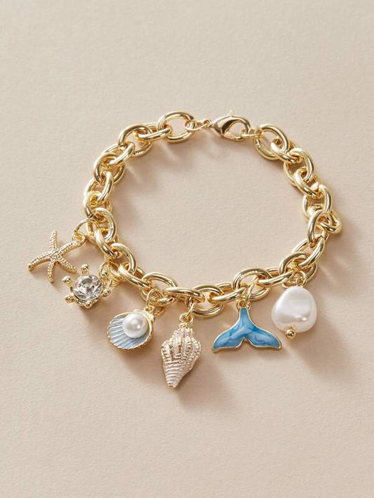1pc Shell & Faux Pearl Chain Bracelet for Women