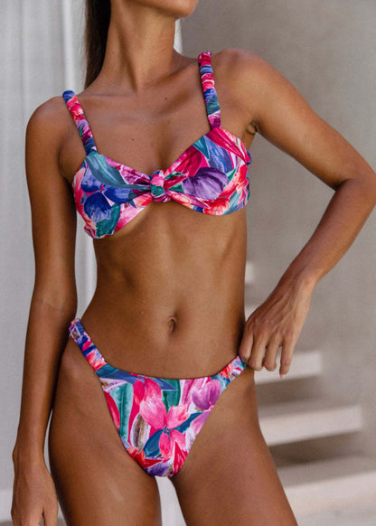 Tropic Bloom Ruched Strap Bikini Set