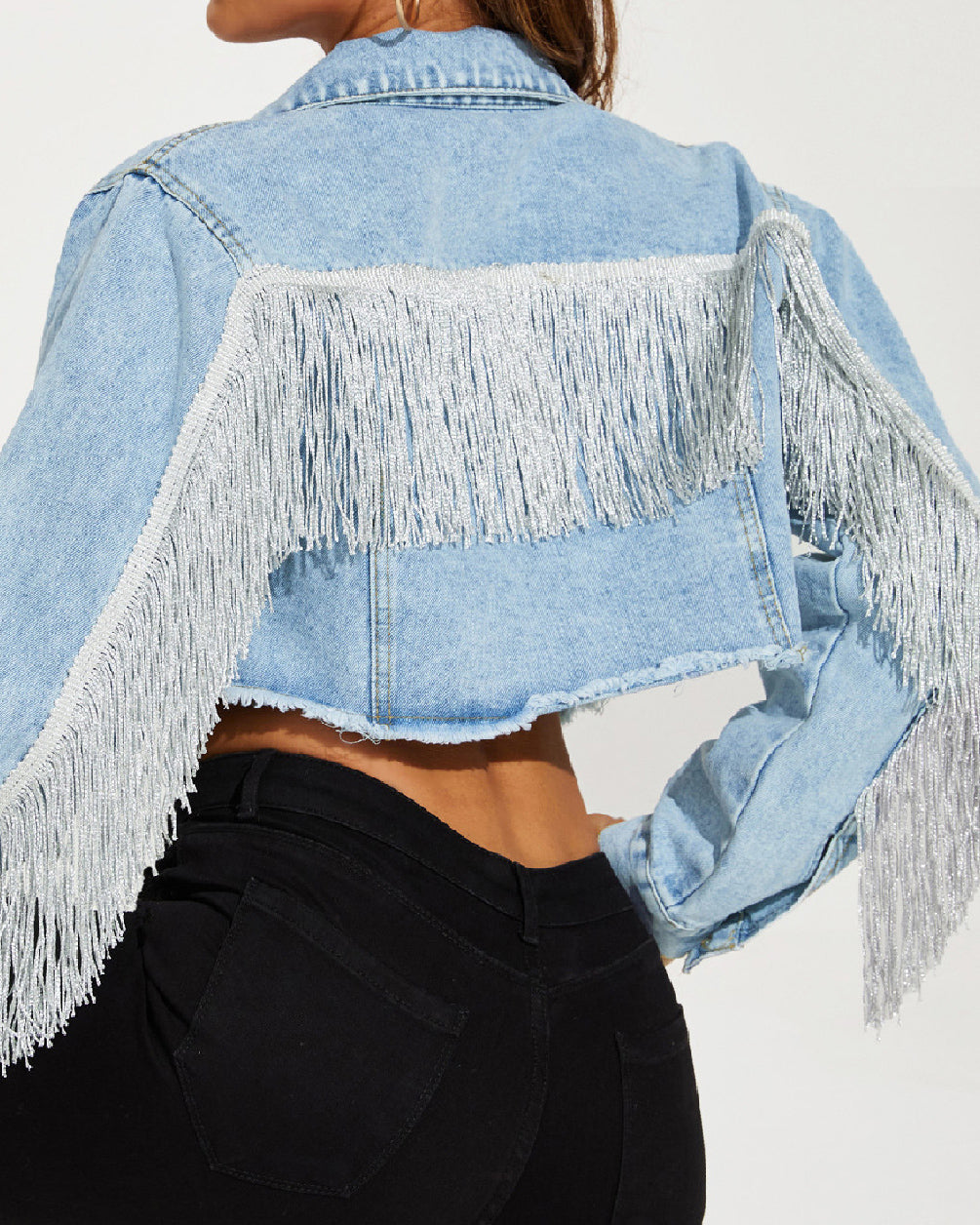 Fringed Distressed Denim Jacket