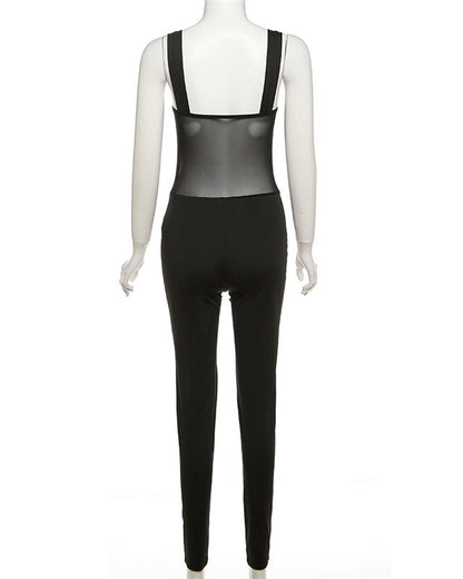 Sling Low-Cut See-Through Slim Jumpsuit