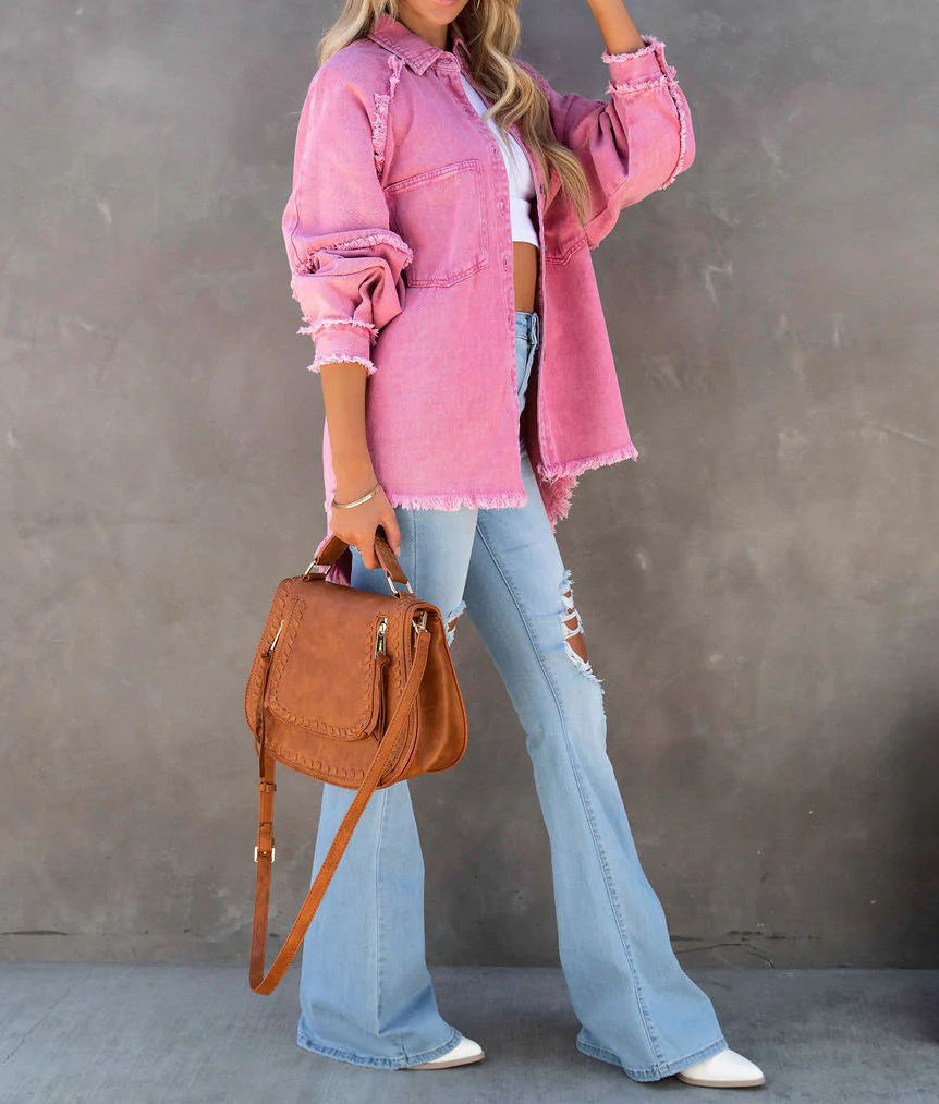 Raw Edge Patchwork Pocket Denim Jacket