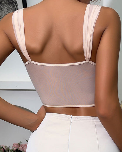 Embroidered Lace Ruffled V-Neck Wide Shoulder Strap Herringbone Bra