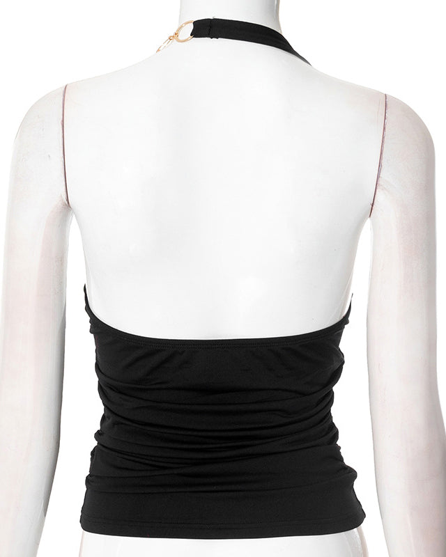 Sleeveless V-Neck Halterneck T-Shirt Top