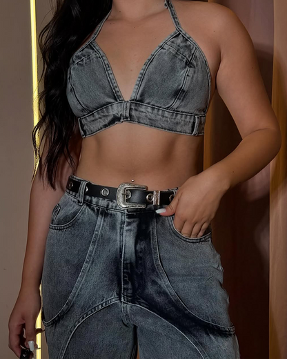 Sexy Halter Denim Suit (Pre-Sale)
