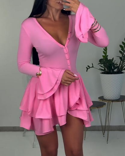 Irregular Trumpet Sleeve Dress Set (Pre-Sale)