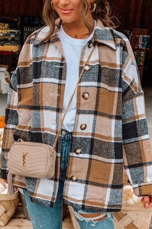 Cárdigan a cuadros para adultos de uso diario, cuello vuelto (6 colores)