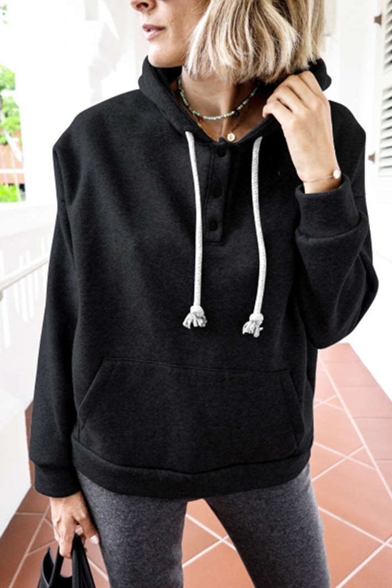 Casual Solid Patchwork Hooded Collar Tops(6 Colors)