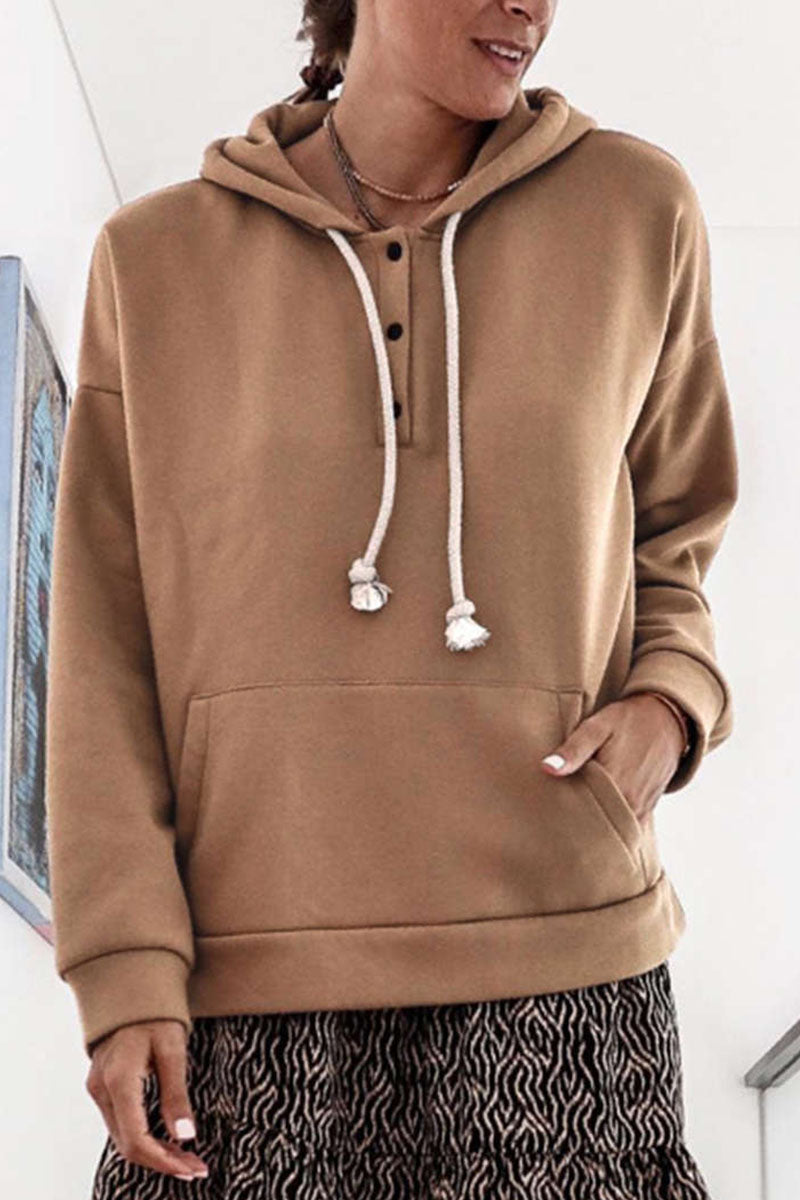 Casual Solid Patchwork Hooded Collar Tops(6 Colors)
