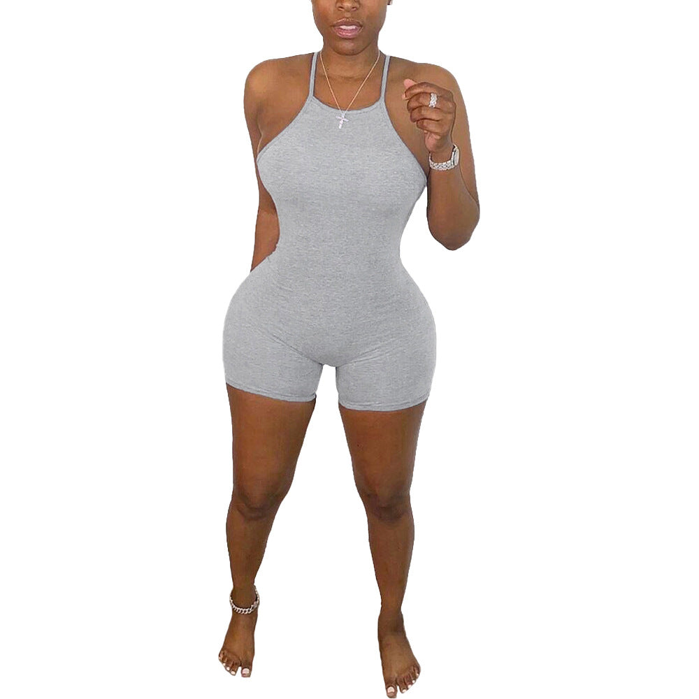 Women Clothing Summer Solid Color Sexy Tight Sling Plus Size Romper