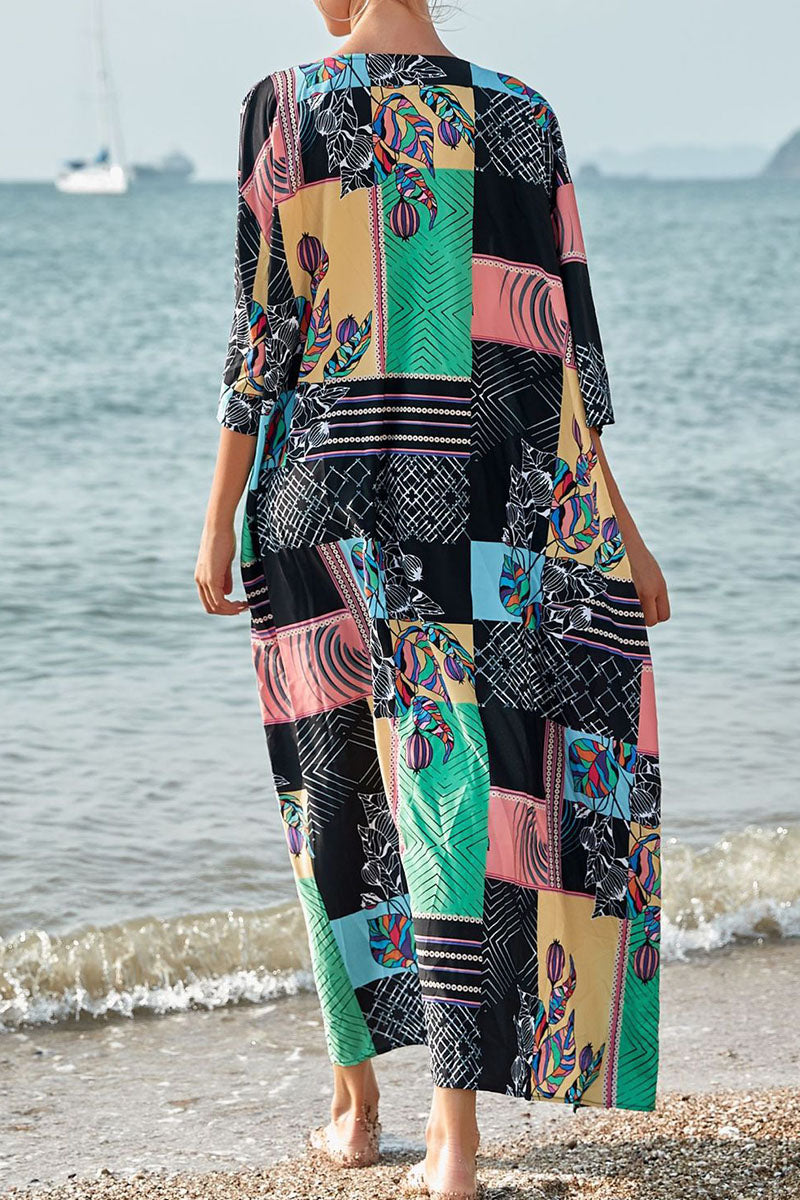 Fashion Vacation Print Split Joint Swimwears Cover Up