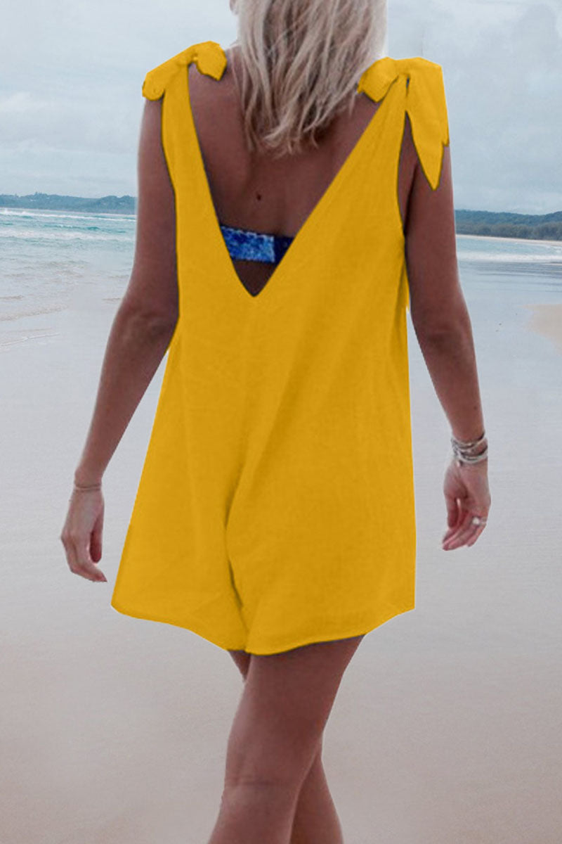 Fashion Casual Solid Frenulum V Neck Loose Rompers