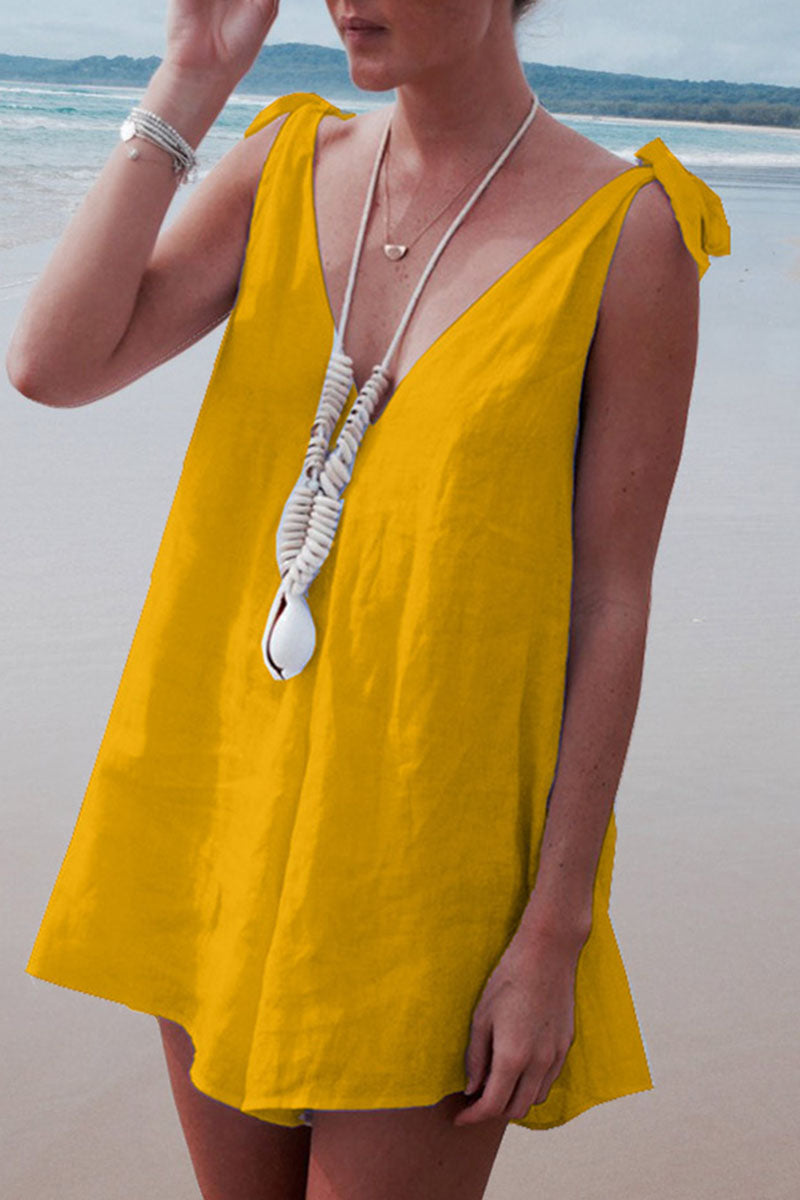 Fashion Casual Solid Frenulum V Neck Loose Rompers