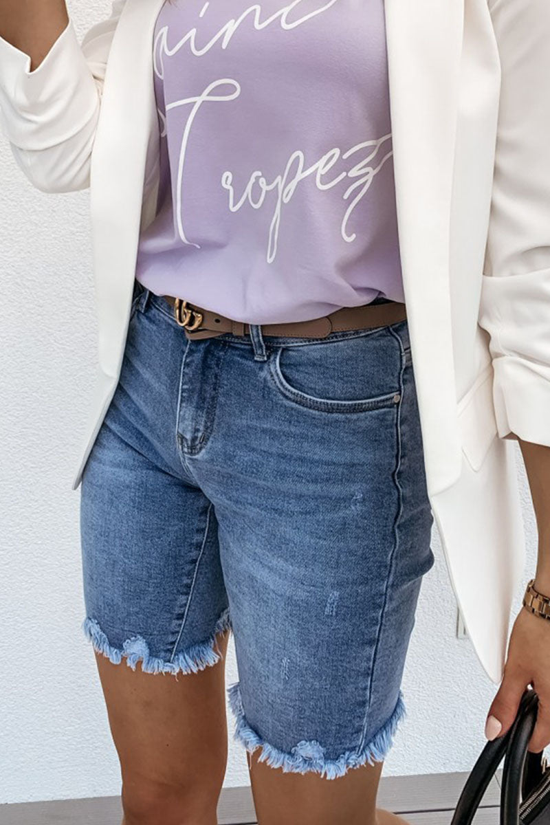 Pantalones cortos vaqueros rectos de cintura media con diseño liso de calle de moda